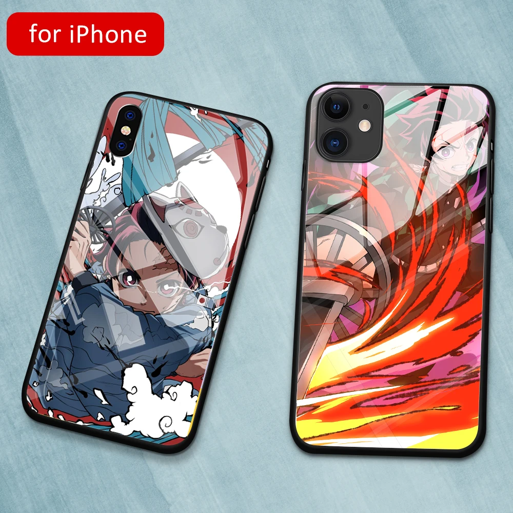 Стеклянная задняя крышка Kimetsu no Yaiba Demon Slayer чехол для iPhone 6 6S 7 8 plus X XR XS MAX 11 pro max