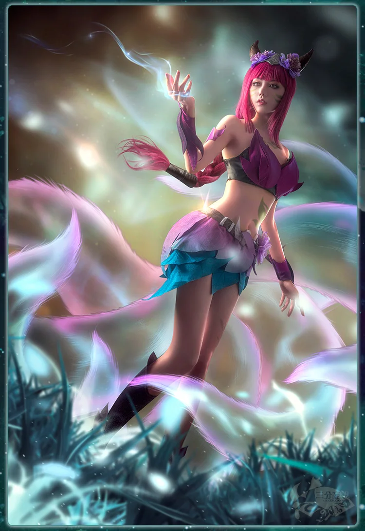 

{L in stock now}}The Nine-Tailed Fox LOL Elderwood Ahri Cosplay Costume Cosplay sexy set costumes