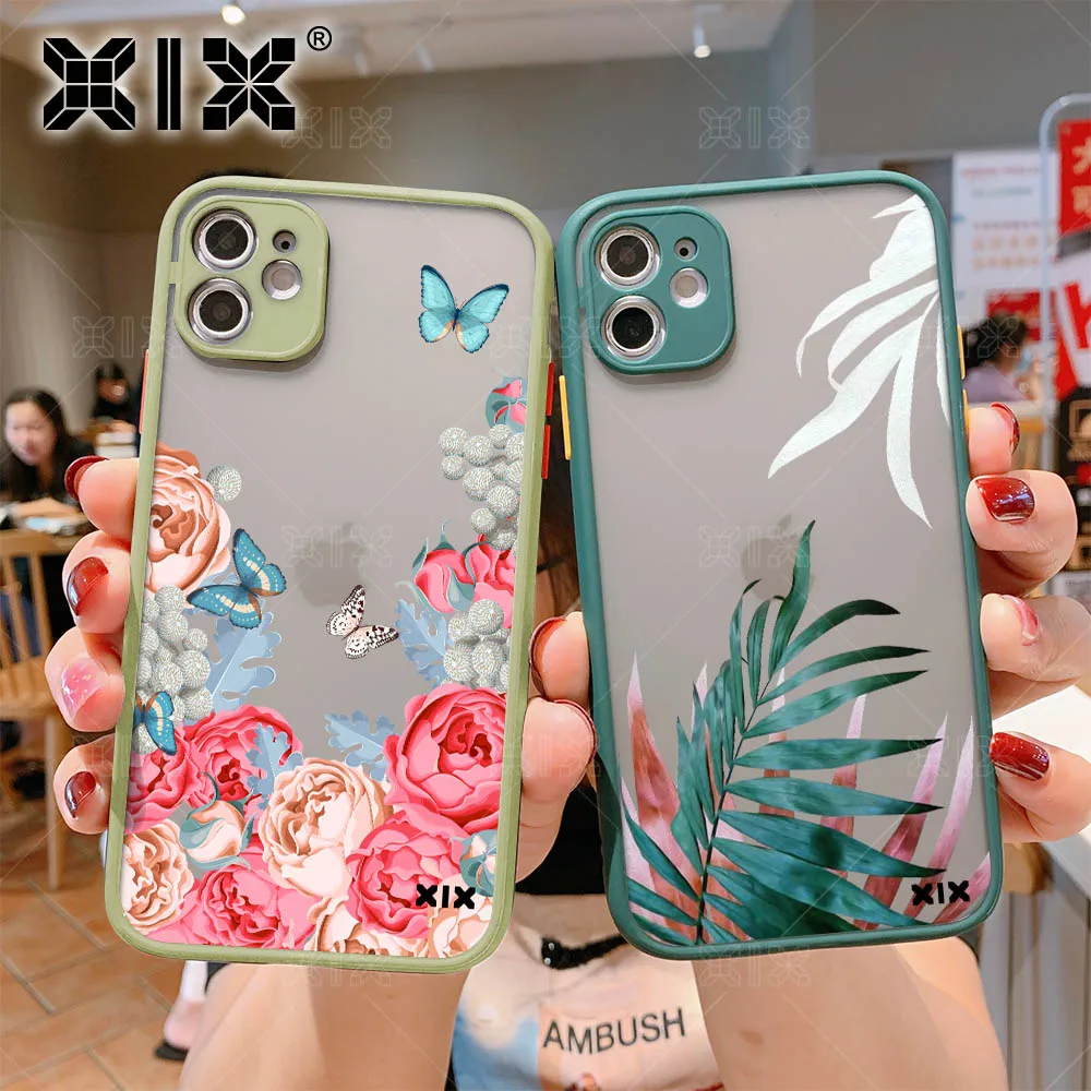

XIX iPhone 11 Case Rose Flowers for iPhone 12 Pro Max SE 2020 7 8 Plus X XS Max XR Soft Bumper Transparent Matte PC Back Cover