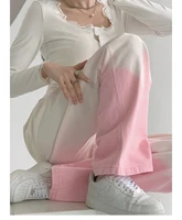 women jeans vintage patchwork pink stretch high waist denim pencil pants long female elegant denim trousers