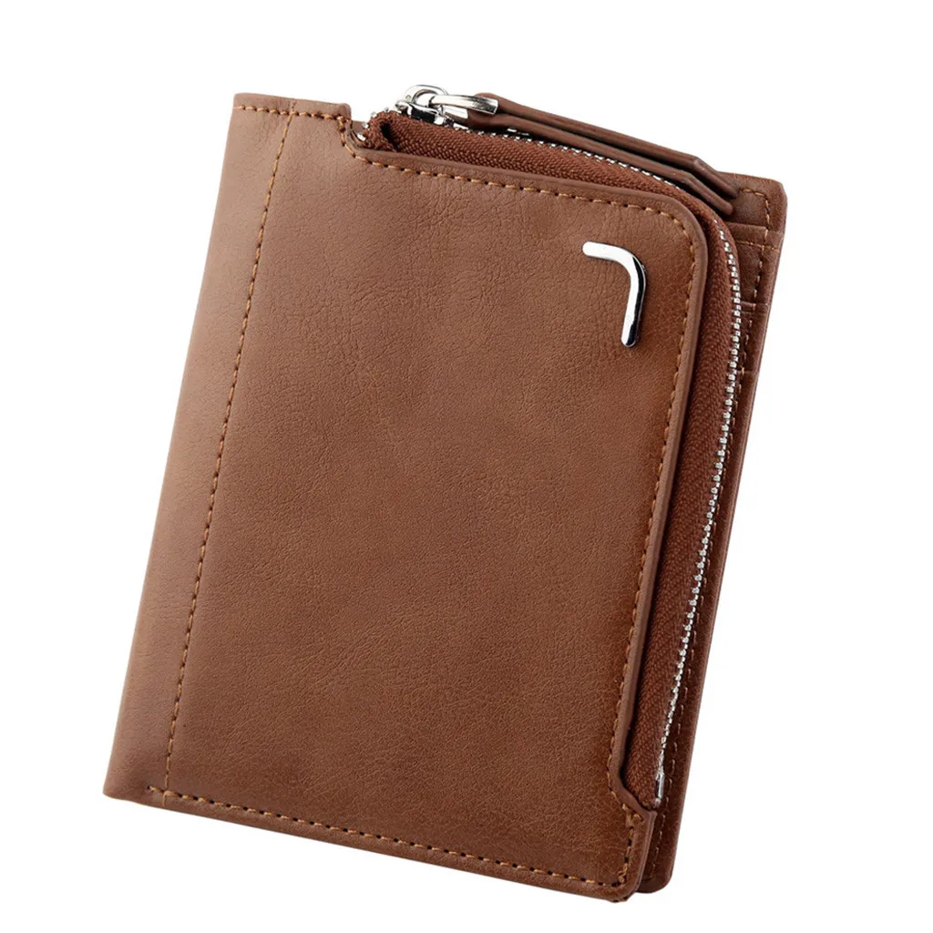 Men's Leather Coin Purse Zipper Wallet Card Holder Short Style Vintage Multi-function Zipper Coin Purse Card Holder Bag#904
