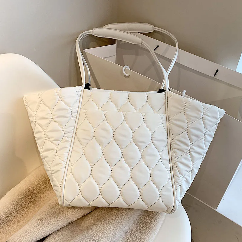 

Simple Quilted Large Tote for Women 2022 Hit Winter Fashion Brand Designer Ladies Big Shoulder Bags Shopper Top Handle Handbag