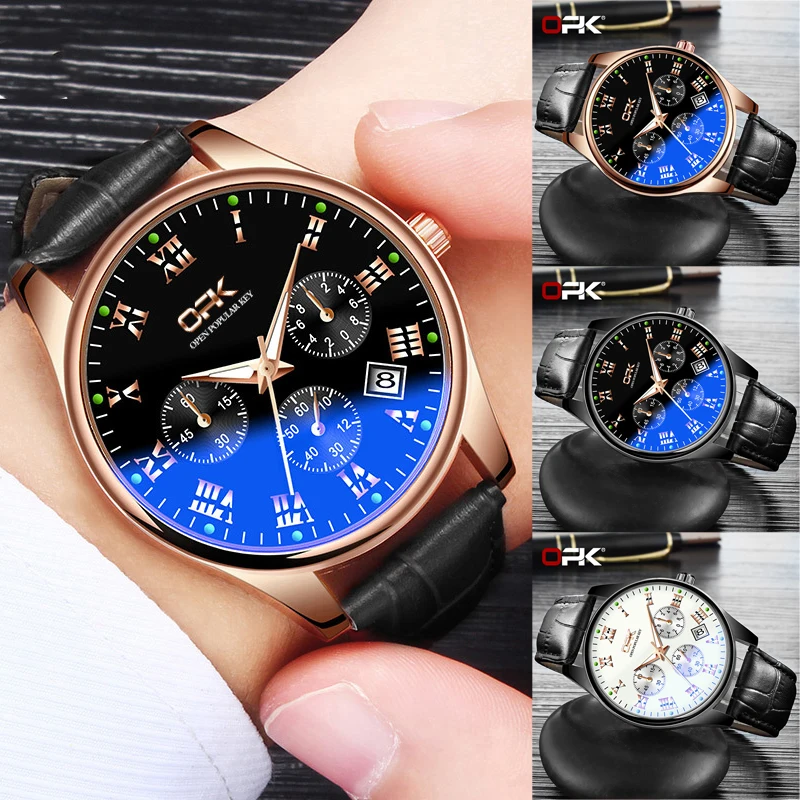 

OPK МОДНЫЕ повседневные мужские часы из нержавеющей стали ремешок Кварцевые отличное качество наручные часы для мужчин круглые часы с подсв...