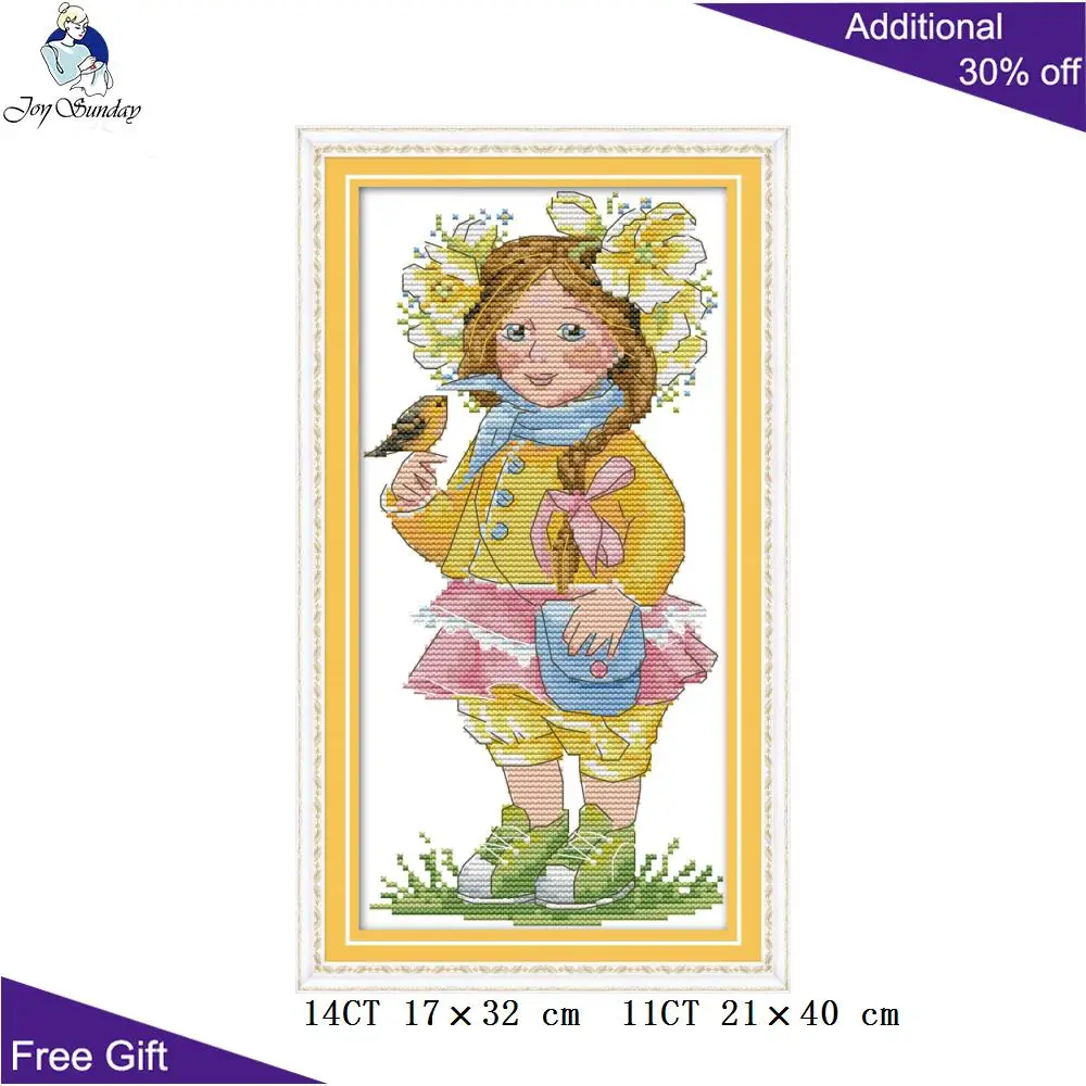 

Joy Sunday Spring Girl Cross Stitch RA235 14CT 11CT Counted and Stamped Home Decor Needlepoint Embroidery Cross Stitch kits