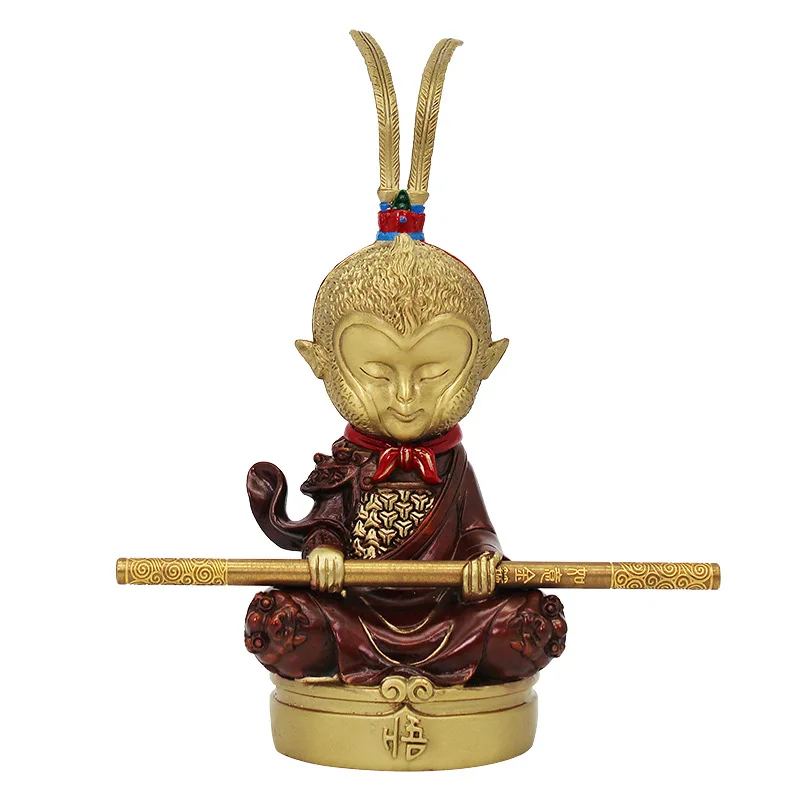 

Pure copper monkey king statue, hand painted Sun Wukong battle god, Home living room desk decoration, car bronze ornaments 21cm
