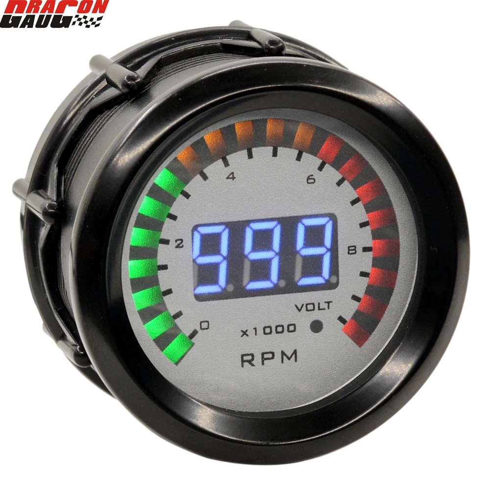 Drogon 2&quot 52mm Digital Dual Display Auto Car Ｇasoline Tachometer 8-18V Volt Gauge 1 TO 8 Cylinder 9999 RPM Voltage Meter | Автомобили