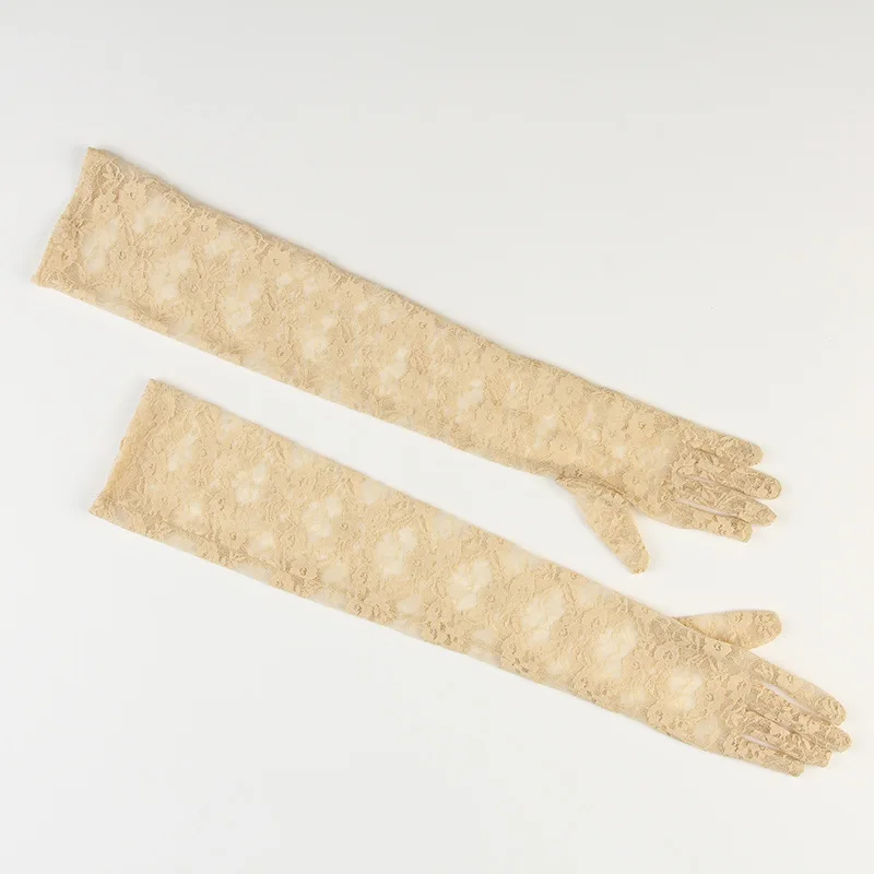 Перчатки женские ультратонкие элегантные длинные пикантные кружевные сетчатые