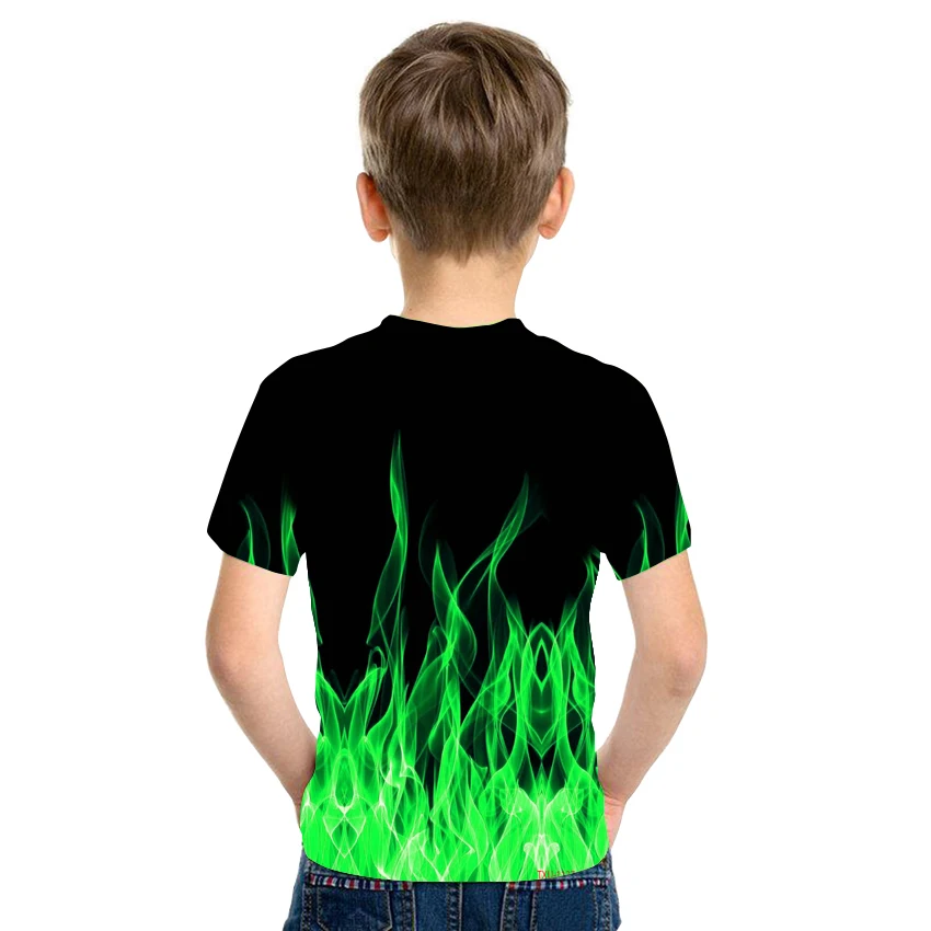 

Summer Kids Size Flame T-Shirt Funny Fire Colorful Boy Casual Short-Sleeved Girl Cartoon Comfortable Sweatshirt 4-14 Years Old