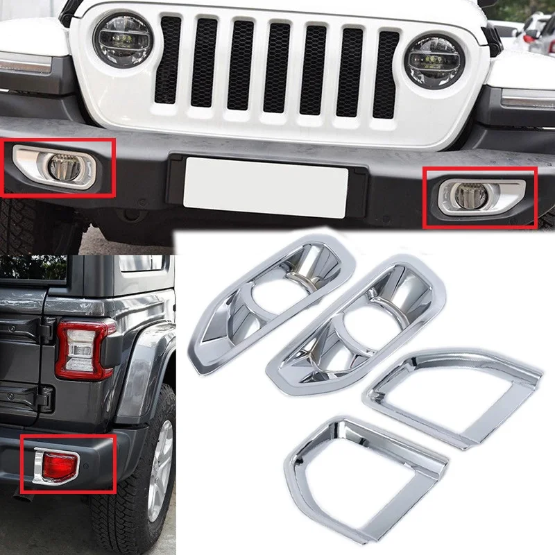for Jeep Wrangler JL 2018 2019 ABS Chrome Front /Rear Fog Light Lamp Eyebrow Bumper Eyelid Cover Trim Bezel Garnish 4pcs