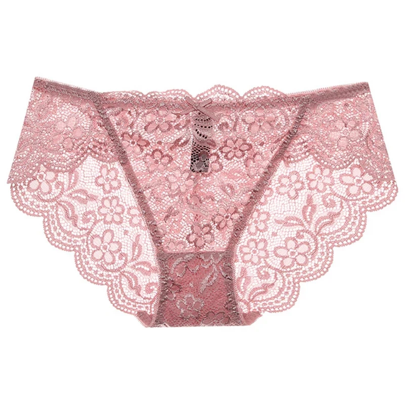 

Women Sexy Transparent Full Lace Floral Panties Plue Size M-XXL Low-Crotch Floral Soft Briefs Underwear Women Lingerie Panty