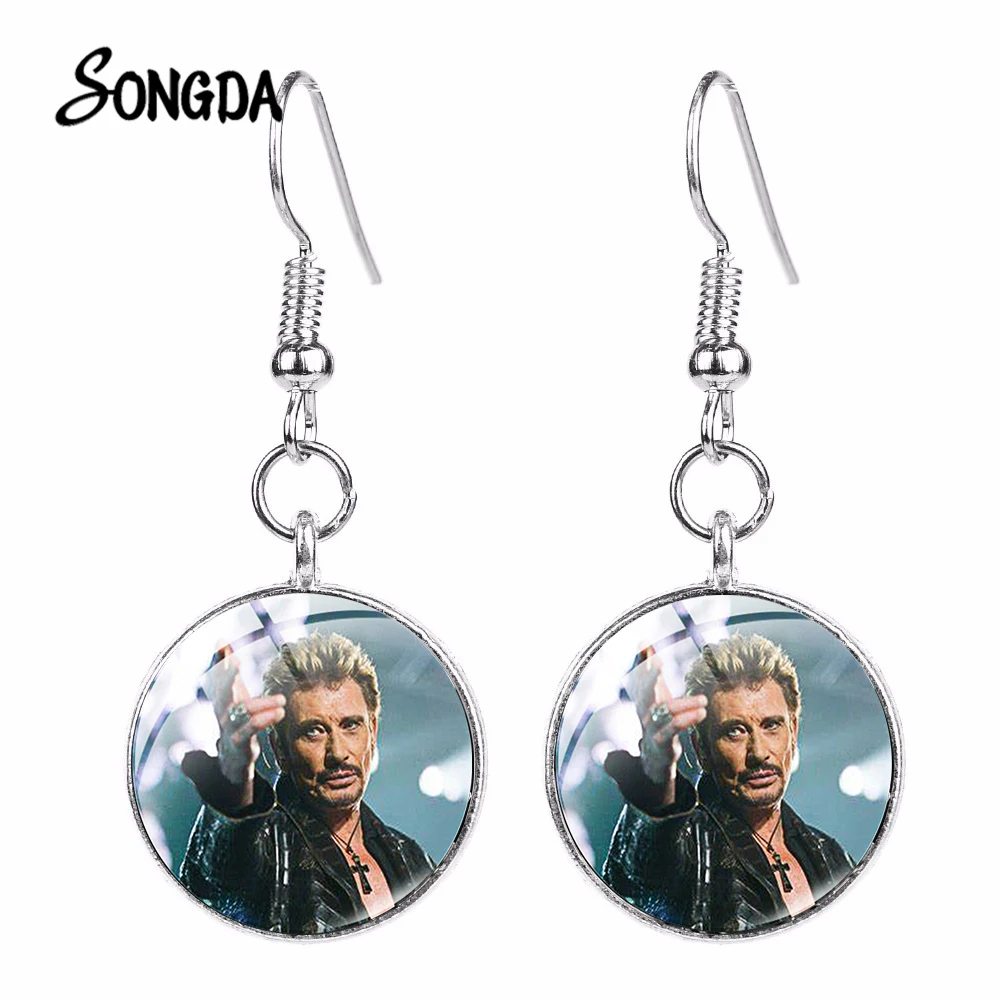 Модные серьги-подвески с изображением известных музыкальных звезд позолоченные
