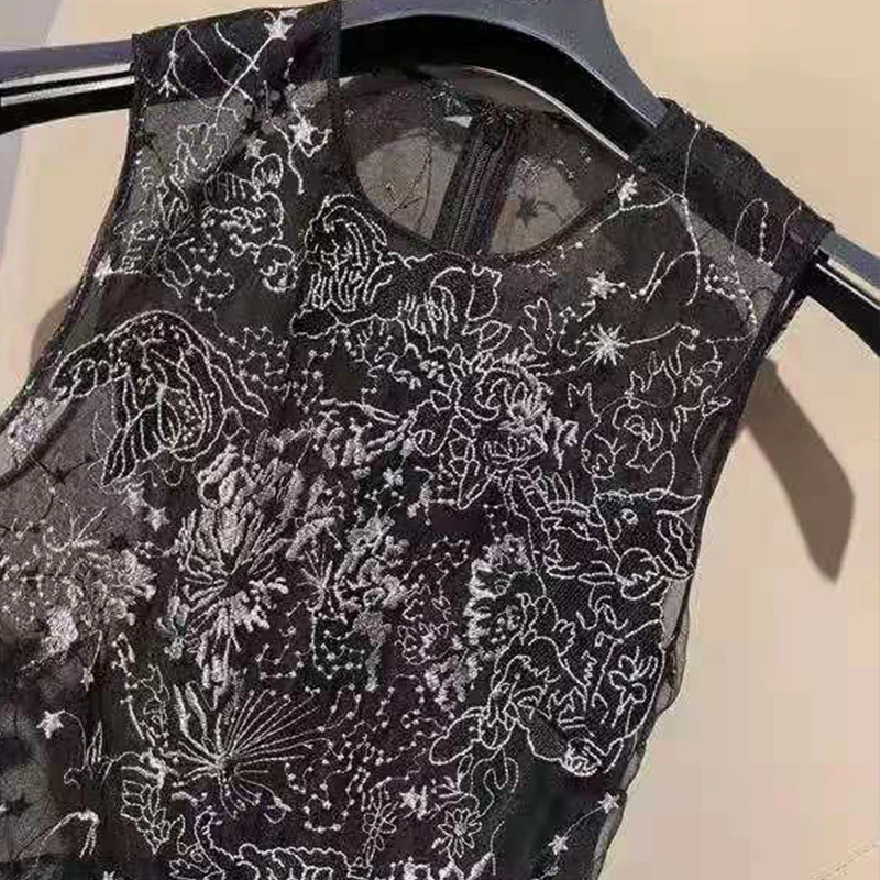 

LouLan Queen Loose O-neck Sexy Dress Sleeveless Embroidery Hollowing Out Long Dress Women Dresses Summer 2021 Runway Designer