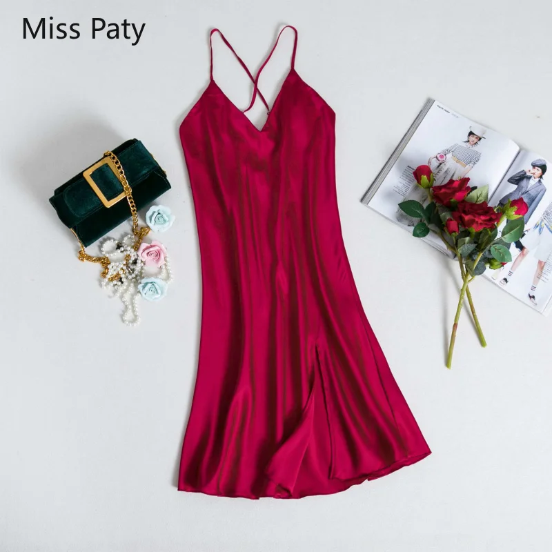 Женская Сексуальная атласная ночная рубашка Эротическая Ночная сорочка для