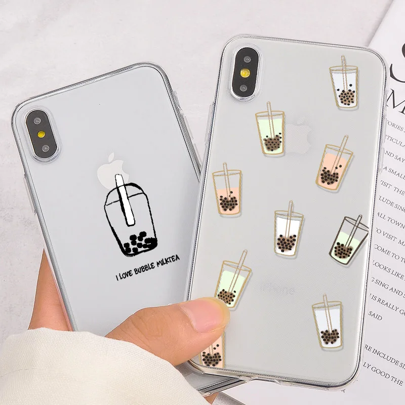 Прозрачный чехол для телефона с жемчужным молочным чаем iPhone XR XS Max X 7 8 6S Plus