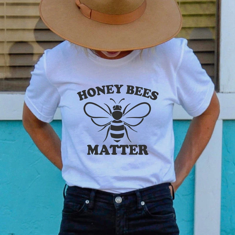 

Honey Bees Matter 100% Cotton T-shirt Funny Bee Lover Gift Tshirt Camiseta Cute Women Graphic Nature Summer Vegan Top Tee Shirt