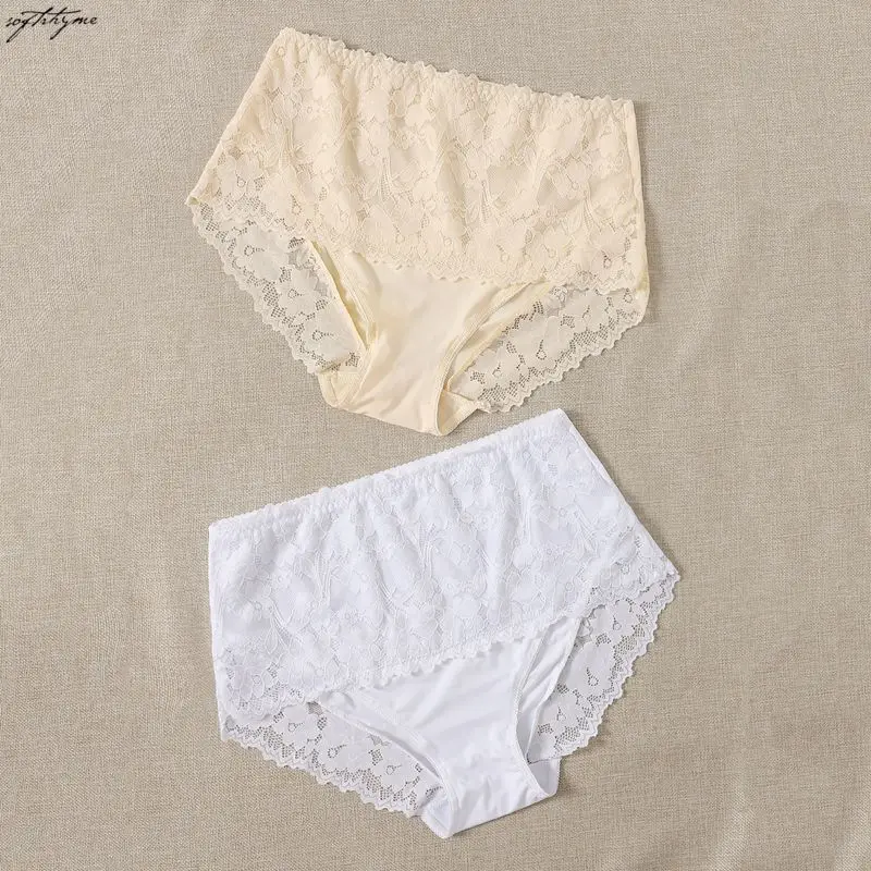 

Xiushiren 2pcs Panties For Women Plus Size Lace Pants Summer Ultra-thin Breathable Elastic Underwear female Mid-Rise Sexy Briefs