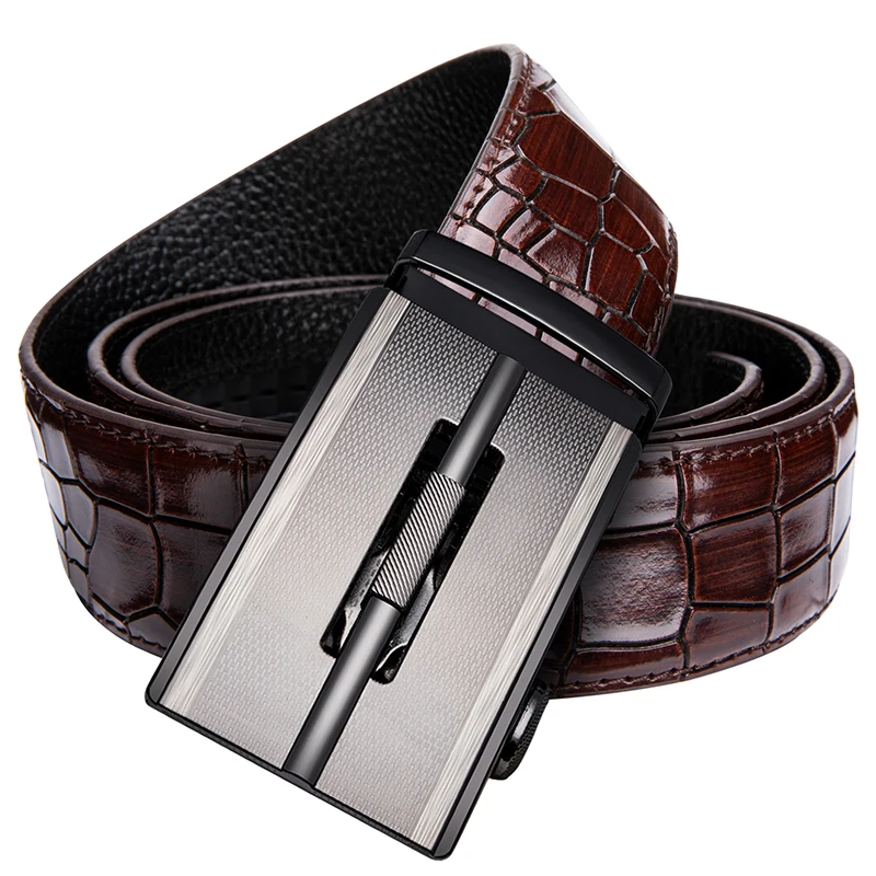 

Hi-Tie новые роскошные ремни из крокодиловой кожи для мужчин, красный повседневный дизайн, роскошные ковбойские ремни из натуральной кожи, бре...