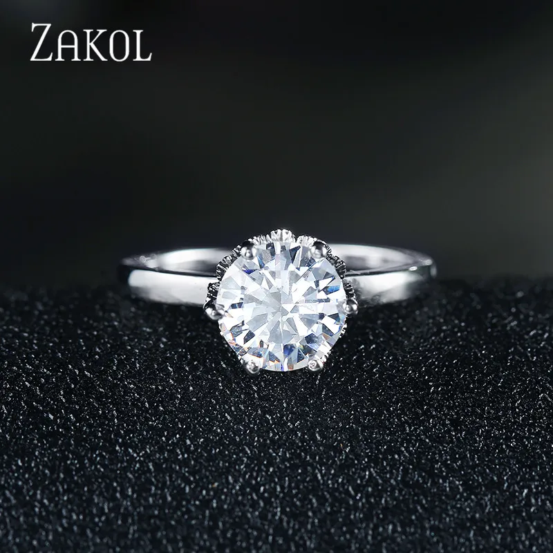 ZAKOL изысканные кольца с микрозакрепкой из циркония модные круглые кристаллами