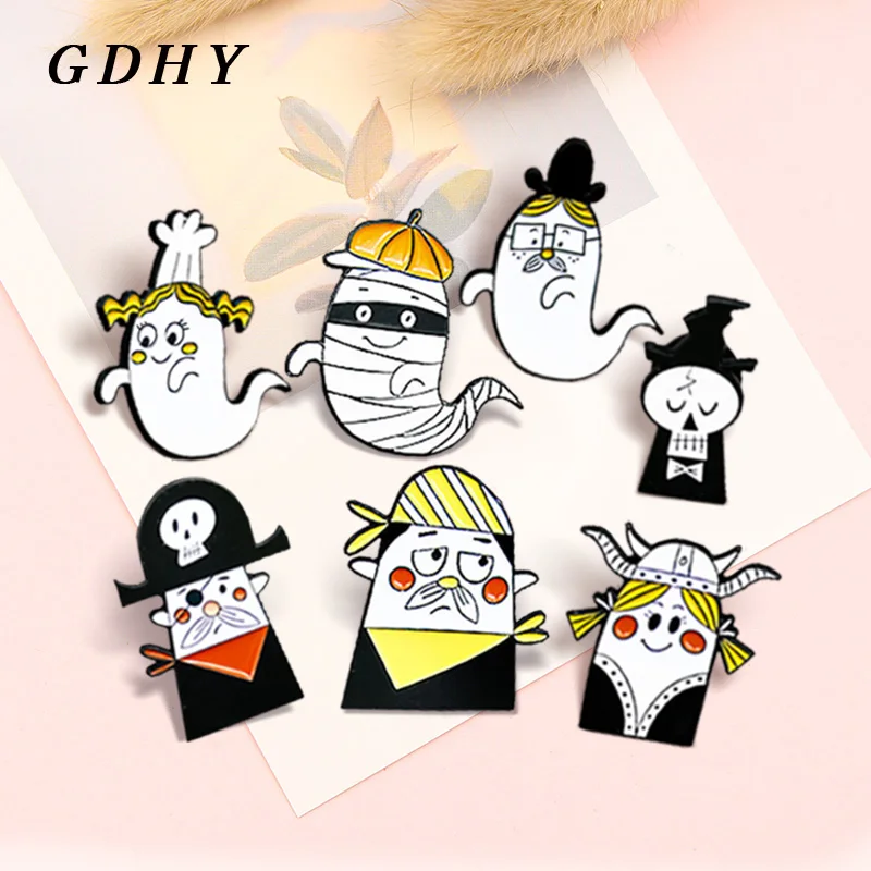 GDHY мультяшный призрак скелет искусство викинги пират Череп эмалированные