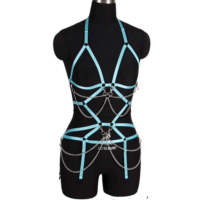 Ремешками бюстгальтер полный бондаж полый корпус с металлической цепью клетка