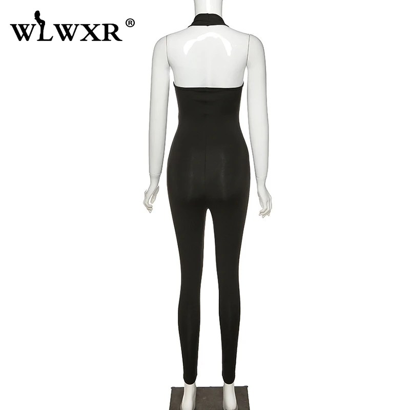 Женский комбинезон на молнии WLWXR черный слитный с открытой спиной Длинный