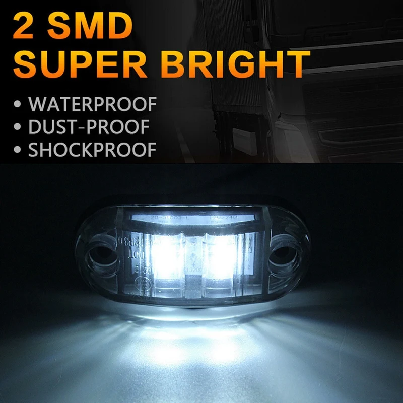 

5Pcs 2 LED White Light Oval Car Clearance Trailer Truck Side Marker Tail Lamp