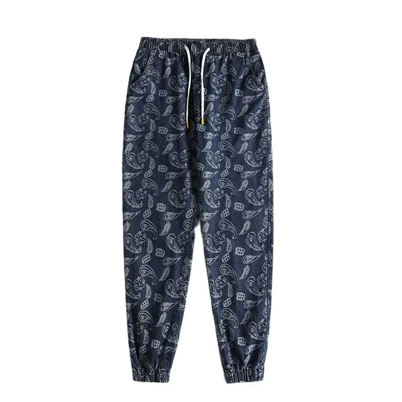 

2021 Spring Paisley Jeans Men Bandana Denim Pencil Jogger Pants Hip Hop Male Long Trousers Printed Jogging Clothes Women
