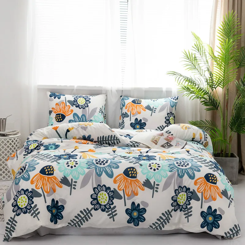 Комплект постельного белья из чистого хлопка с цветочным рисунком пододеяльник
