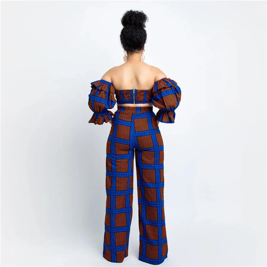 

2PCS African Fashion Clothes for Women Summer Dashiki Geometric Print Kangga Clothing Maxi Top Pant Loose Sexy Evening Dresses