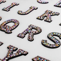 a z 26 letters rhinestones alphabet abc sew iron on patches rainbow shining badges for name diy dress jeans appliques decoration