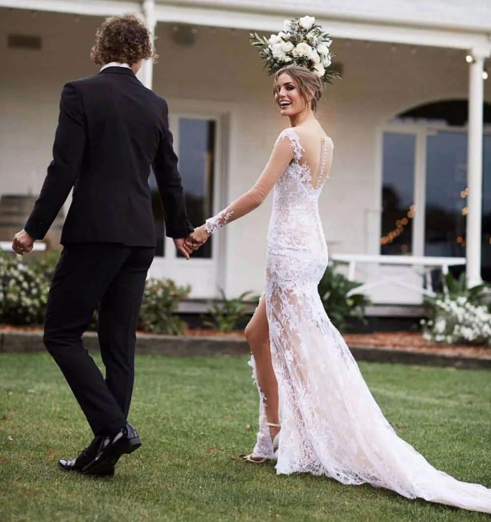 Кружевное свадебное платье-русалка в стиле бохо привлекательное кружевное