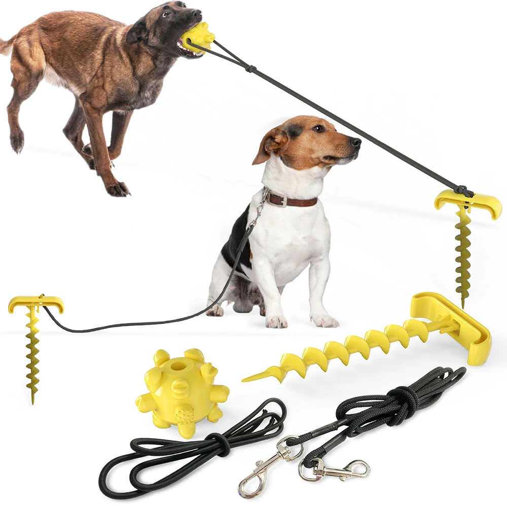 Cuerda de tracción portátil para perro, juguete práctico para atar con pelota que rebota, correa para mascotas, suministros para mascotas