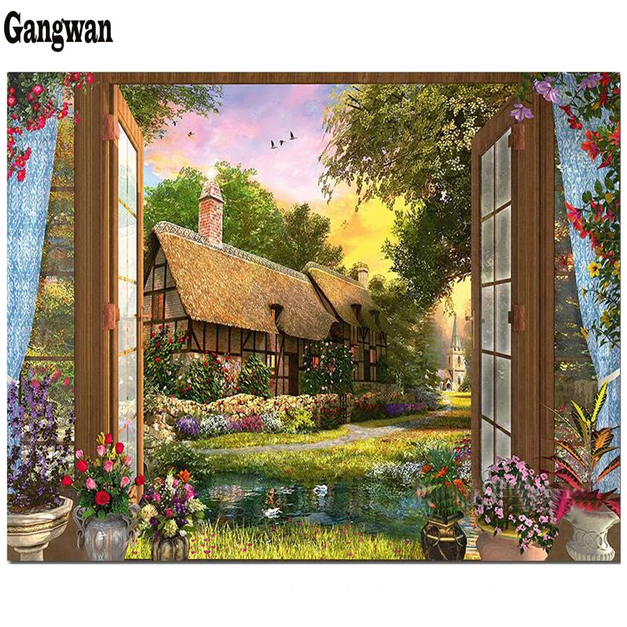 Алмазная вышивка с изображением коттеджа пейзаж деревни природы 5D алмазная