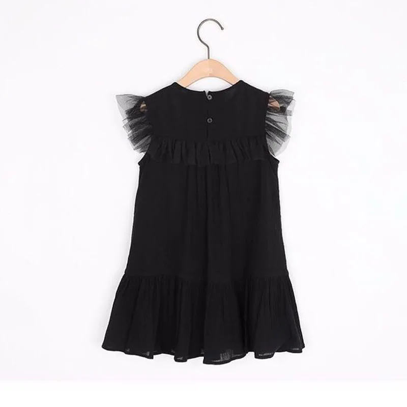 kids girls summer lace tulle princess party Frocks fashion children clothing Kids black ruffle dress For 3 4 6 8 10 12 14 yrs | Детская