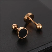 simple pierced stud earrings mini unsex punk stainless steel screw ear stud for women men black round earring jewelry mujer