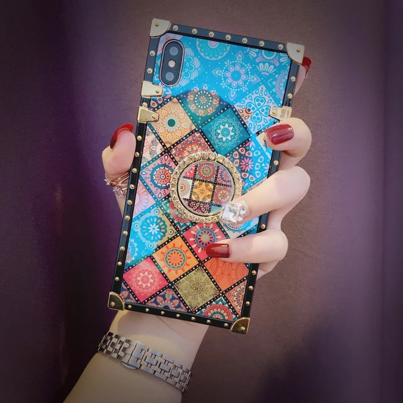 Чехол s для iPhone 11 Pro Max Xr Xs Max, квадратная крышка в китайском стиле, блестящее кольцо, подставка, чехол для iPhone X Xs 7 8 Plus 6 6 S, чехол