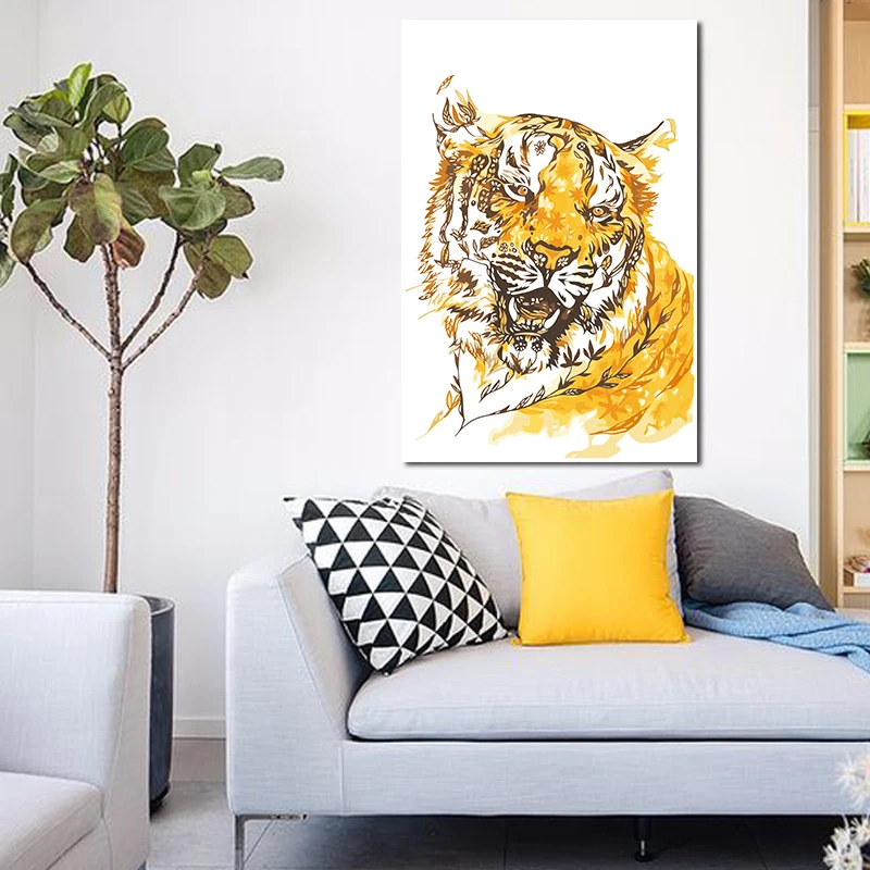 Diy paint by numbers picture drawing versus Toolkit draw color animal Creative art living room Decorative hanging painting | Дом и сад