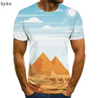 KYKU бренд, футболка, футболка с нарисованным животным мужские футболки с пирамидой 3d пейзаж Футболка с рисунком футболки с изображением облаков, повседневные футболки с коротким рукавом модная одежда