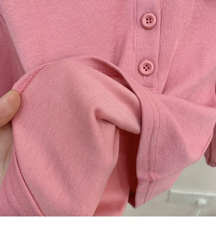 MILA CHOU 2021 Autumn Baby Girls Cotton Polo Collar All-match Full Sleeve T-shirt Kids Children Pullover Pink Tops Tee 2-8Y