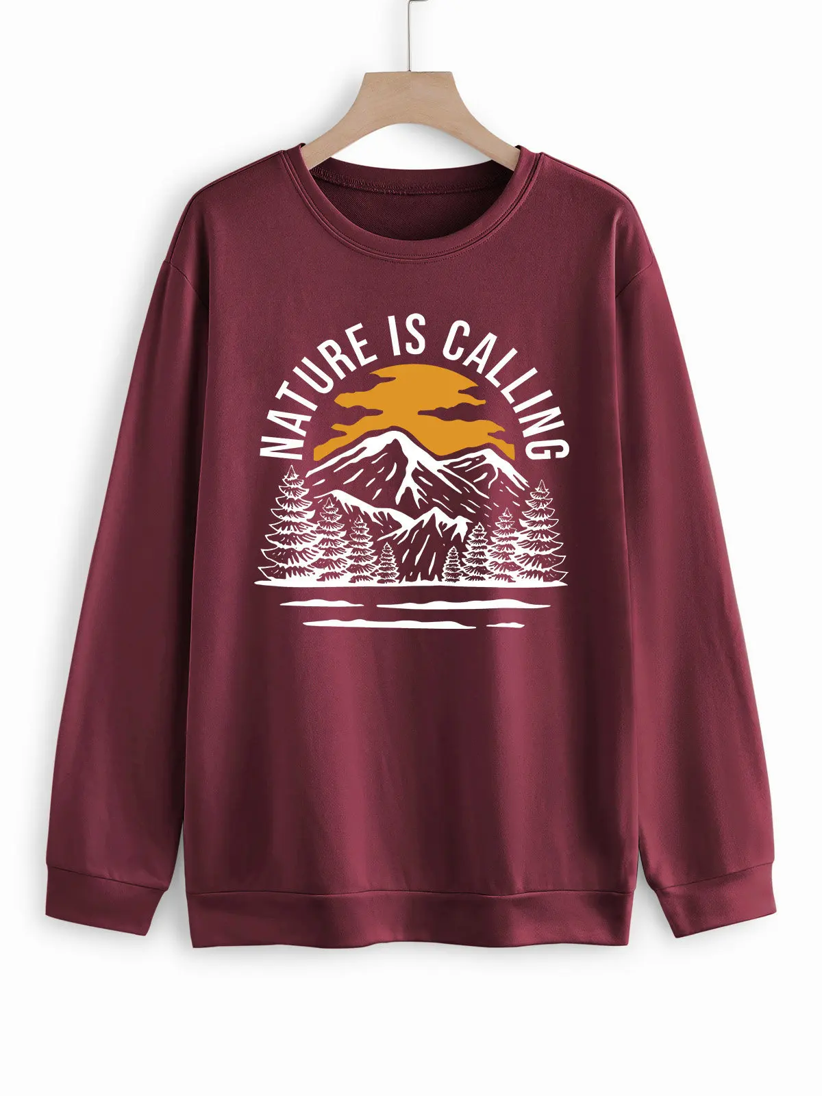 

2021 Spring Autumn Women Sweatshirts Kawaii Classical Fashion O Neck Shirts Casual Wine Red Sweatshirt Pullover for Women