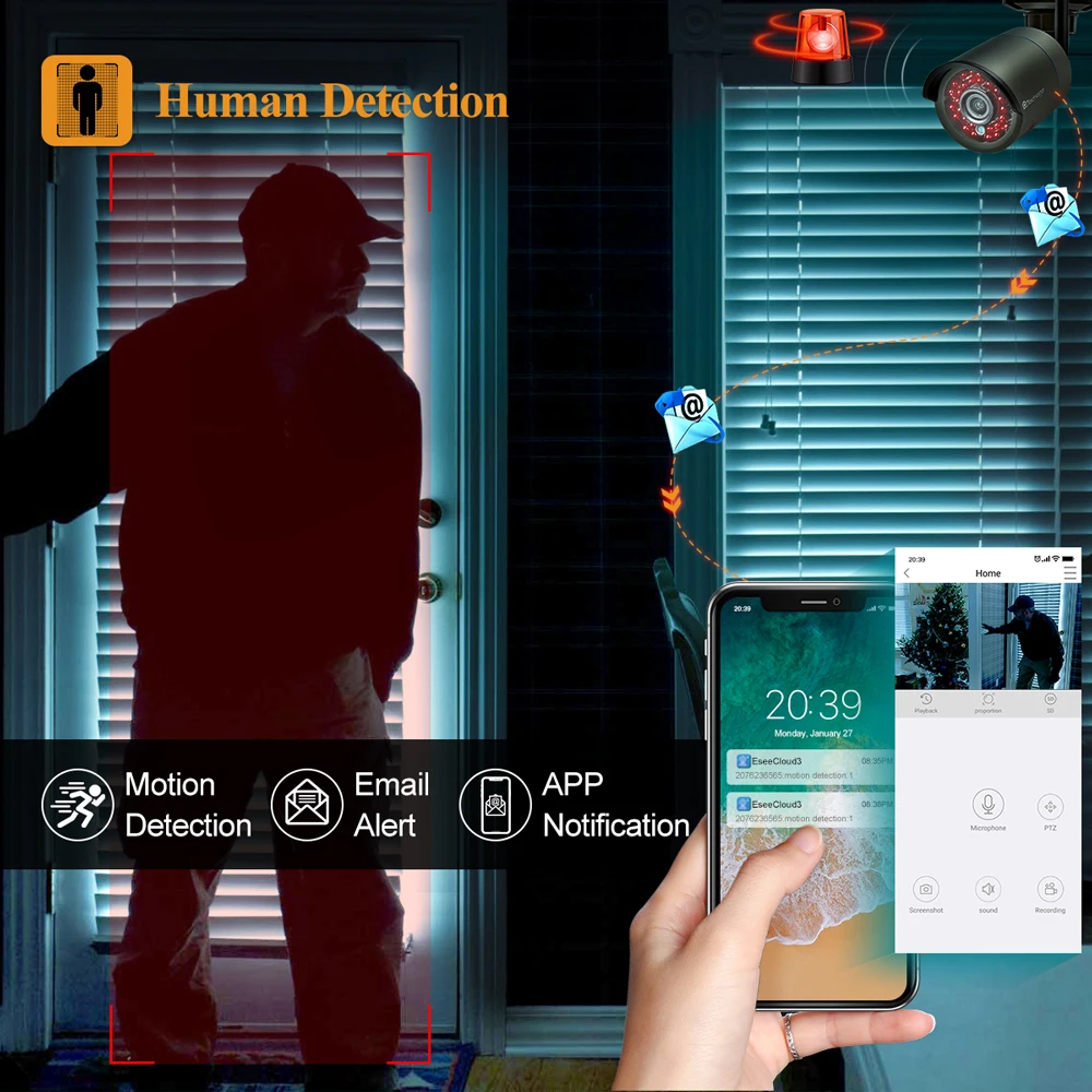 Беспроводная IP-камера Techage 3MP Eseecould двухстороннее аудио ии обнаружение человека