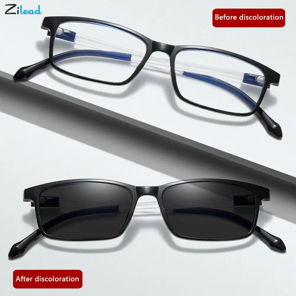 

Zilead Photochromic Anti-blue Light Glasses Retro Sqaure Change Color Driving Glasses Flat Mirror Optical Eyeglasses Women Men
