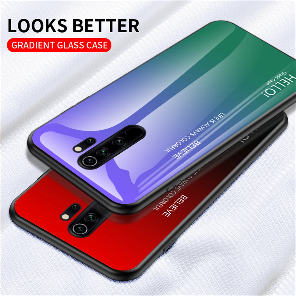 Gradient Color Phone Case for Xiaomi Redmi 6A 7A 8A Note 5 6 7 8 8T 9S Pro Tempered Glass Bumper Slim Full Back Cover | Мобильные