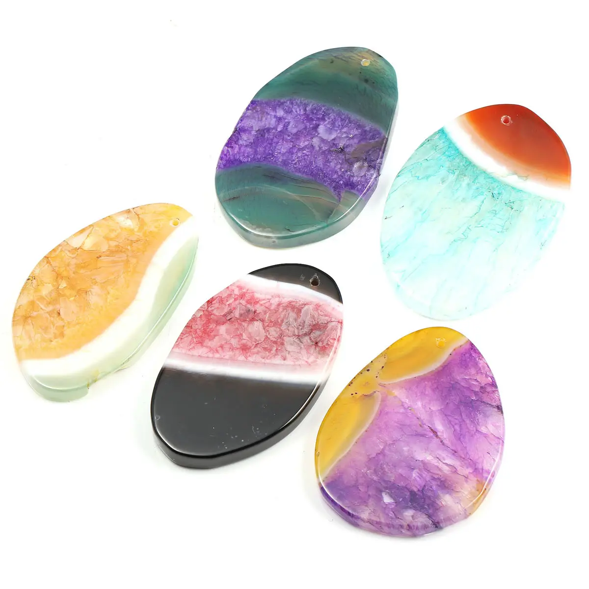 

5Pcs Colorful Striped Agates Pendants Natural Gem Stone Geometric Charms Pendant For DIY Jewelry Making Supplies Fit Necklace