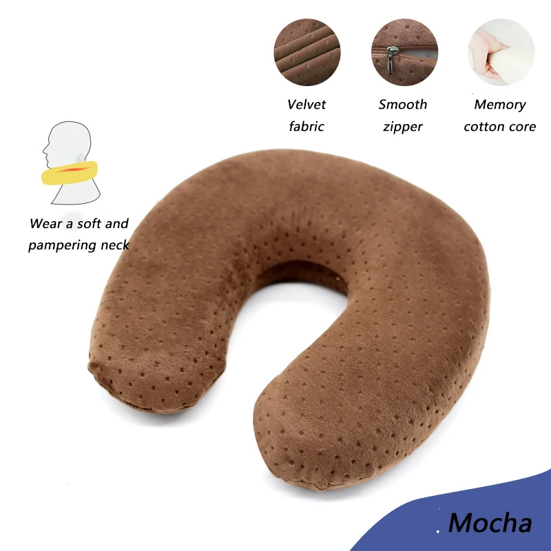 mocha velvet U-образная медленный отскок пены памяти Soild подушка для шеи мягкий Автомобиль Полет офис поддержка шеи самолет Путешествия Подушка для отдыха головы - Цвет: mocha velvet