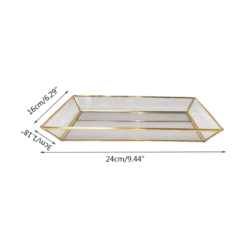 

Rectangle Gold Mirror Organizer Jewelry Tray Jewelry Tray Perfume Tray Dresser Tray Glass Metal Makeup Tray for Bathroom