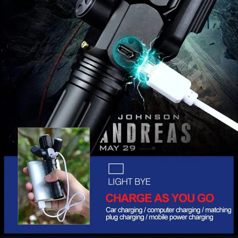 

New Super Bright Flashlight USB Rechargeable Zoomable Outdoor Bicycle Camping Light Battery Hand Light
