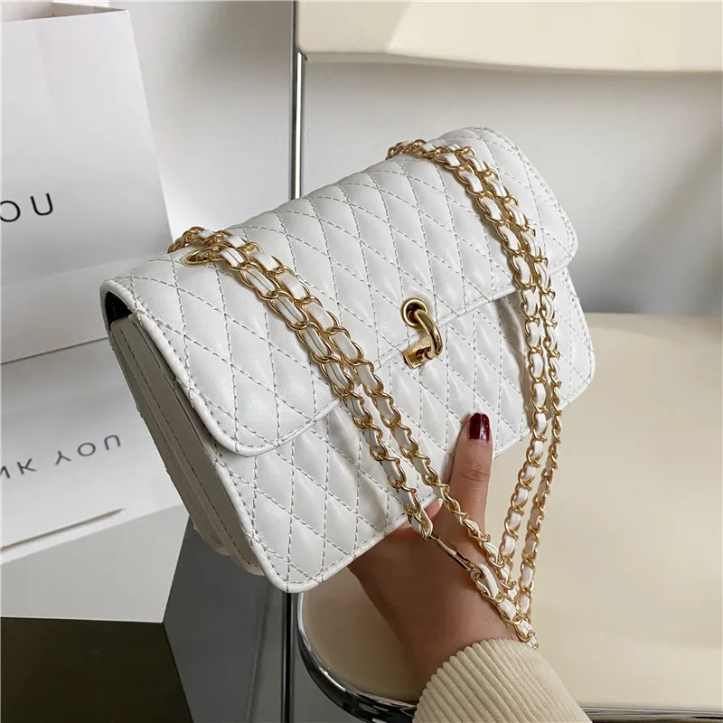 

Diamond Lattice Chain Texture Messenger Bag Female 2021 Spring New Korean Fashion Trendy Shoulder Bag Simple Small Bag