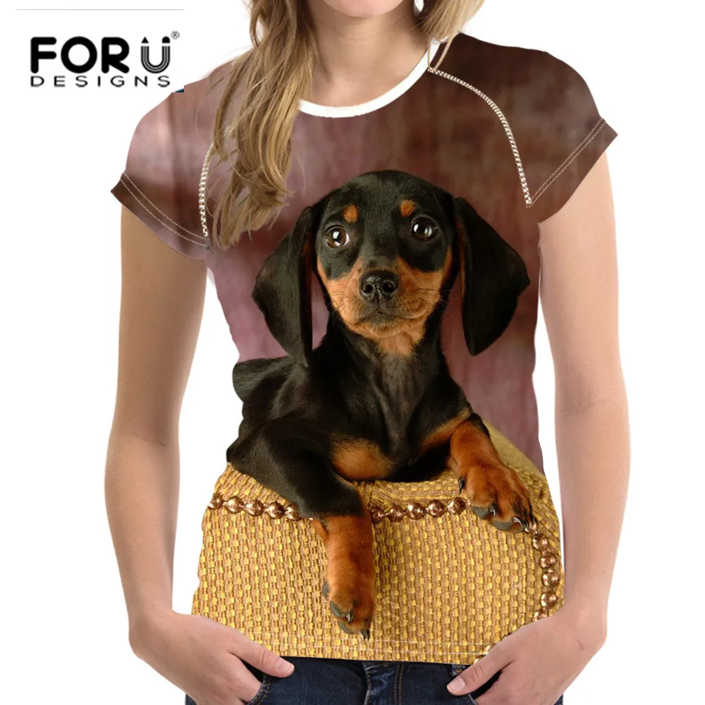 

FORUDESIGNS Dachshund Printed T Shirt Women Harajuku Cute French Bulldog Frances German Shepherd T-shirt Pit Bull Tshirt 2019