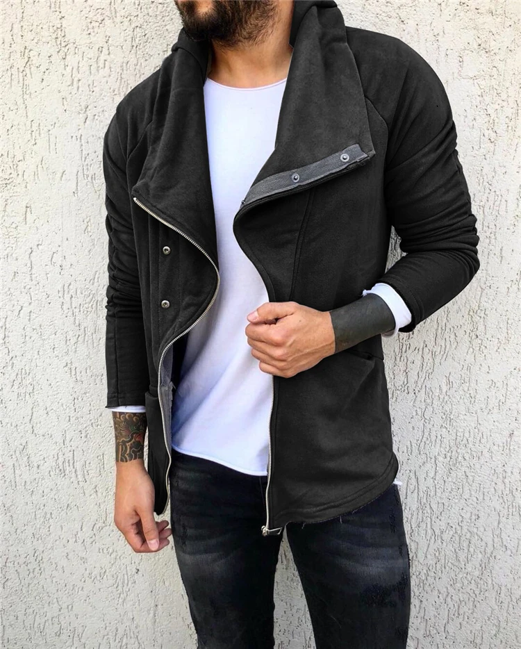 

Autumn oblique zipper fashion jacket men Solid Slim tide Cool Gothic jackets men coat Punk High street Fleece Men's jacket